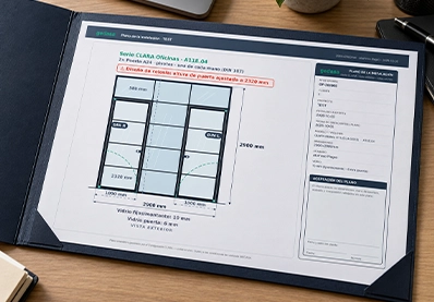 Plano de una puerta de vidrio en una tableta