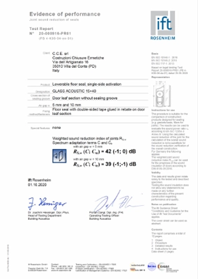 Certificado de ensayo IFT Rosenheim